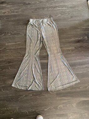 Iridescent 70s style stretch bell bottom pants